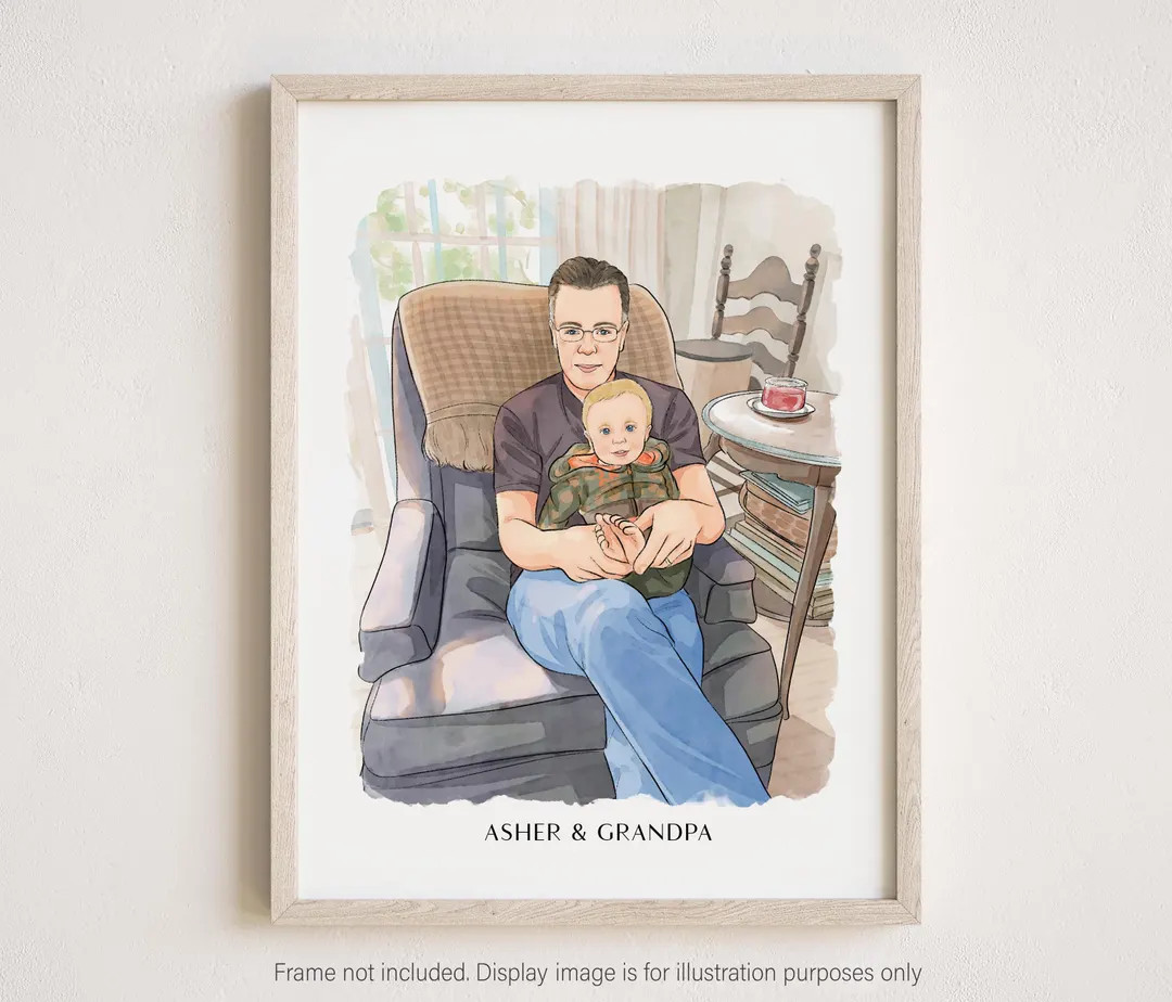 Custom Grandpa Portrait From Photo, Personalized Watercolor Grandfather Portrait Gift - Etsy | Etsy (US)