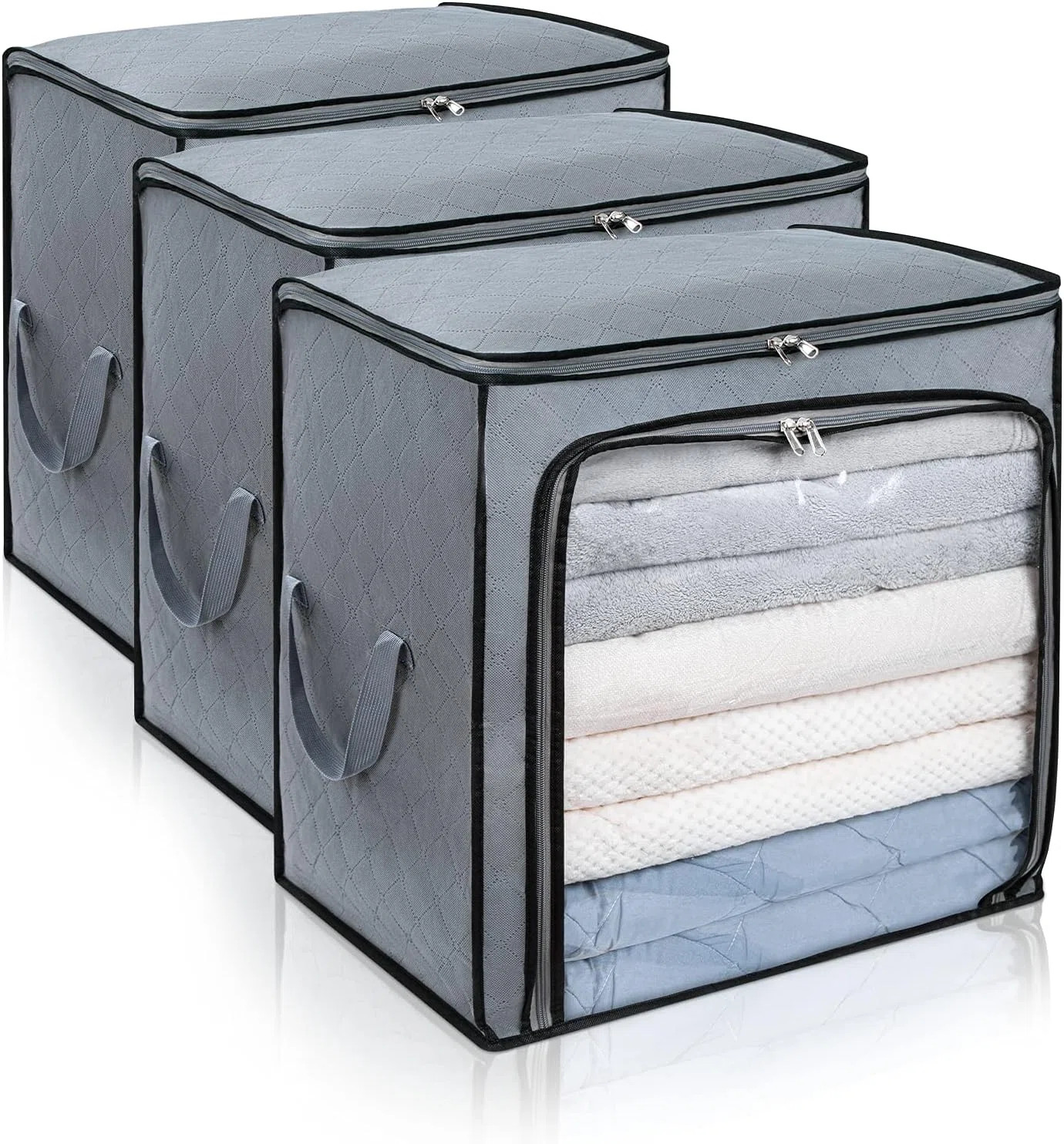 100L Large Capacity Clothes Storage Bag,3 Packs Foldable Closet Organizers For Comforters, Blankets, Bedding, Clothes Storage Bins With Reinforced Han | Wayfair North America