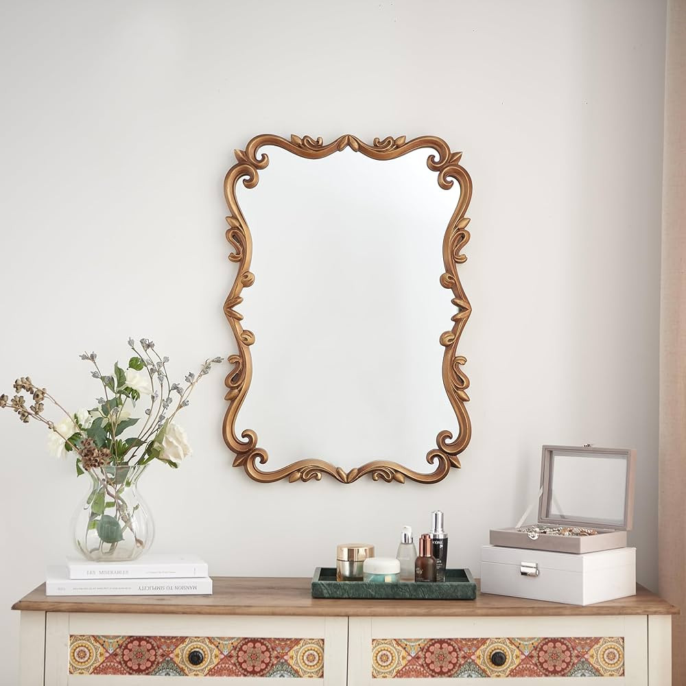 LOVNAHO Vintage Gold Mirror for Bathroom,Wood Frame Arched Mirror Full Length, Antique Decorative... | Amazon (US)