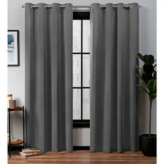 EXCLUSIVE HOME Academy Charcoal Solid Blackout Grommet Top Curtain, 52 in. W x 84 in. L (Set of 2... | The Home Depot
