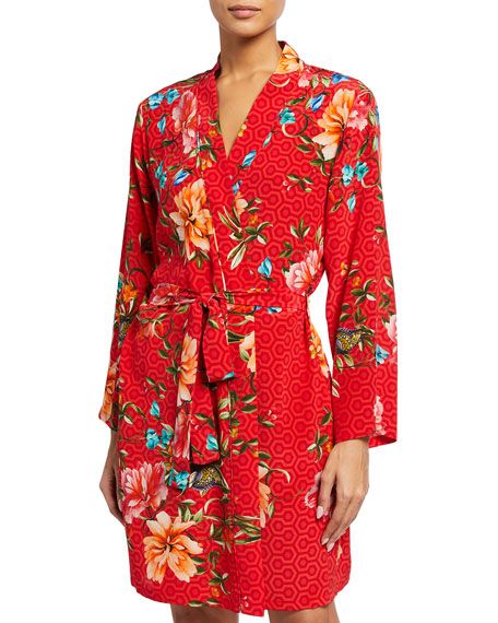 Johnny Was Evelyn Floral Geo Washed Silk Robe | Neiman Marcus