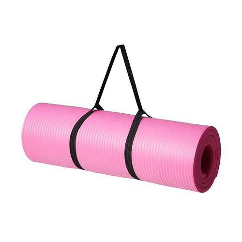 Amazon Basics 1/2 Inch Extra Thick Exercise Yoga Mat with Carrying Strap, Pink | Amazon (US)