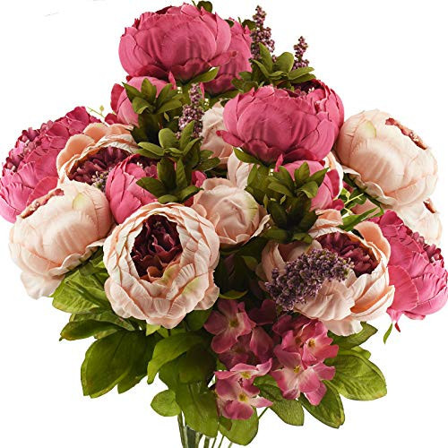 FiveSeasonStuff Vintage Artificial Peonies Silk Peony Flowers and Hydrangeas for Wedding Bridal Home Décor – Beautiful Floral Centerpiece Arrangement Decoration with 2 Bouquets (Mixed Pink) | Amazon (US)
