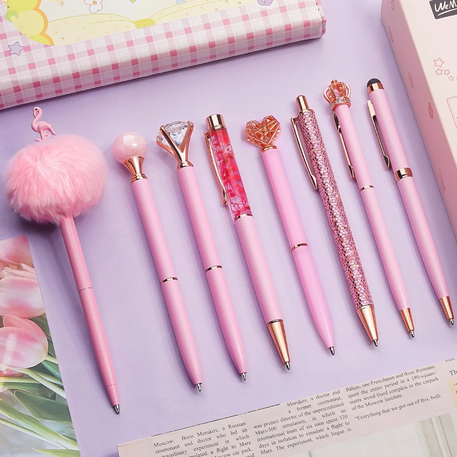 WEMATE  8Pcs Ballpoint Set,Ballpoint Bling for Women,Girly,Black & Blue Ink Ball Point Gifts for ... | Walmart (US)
