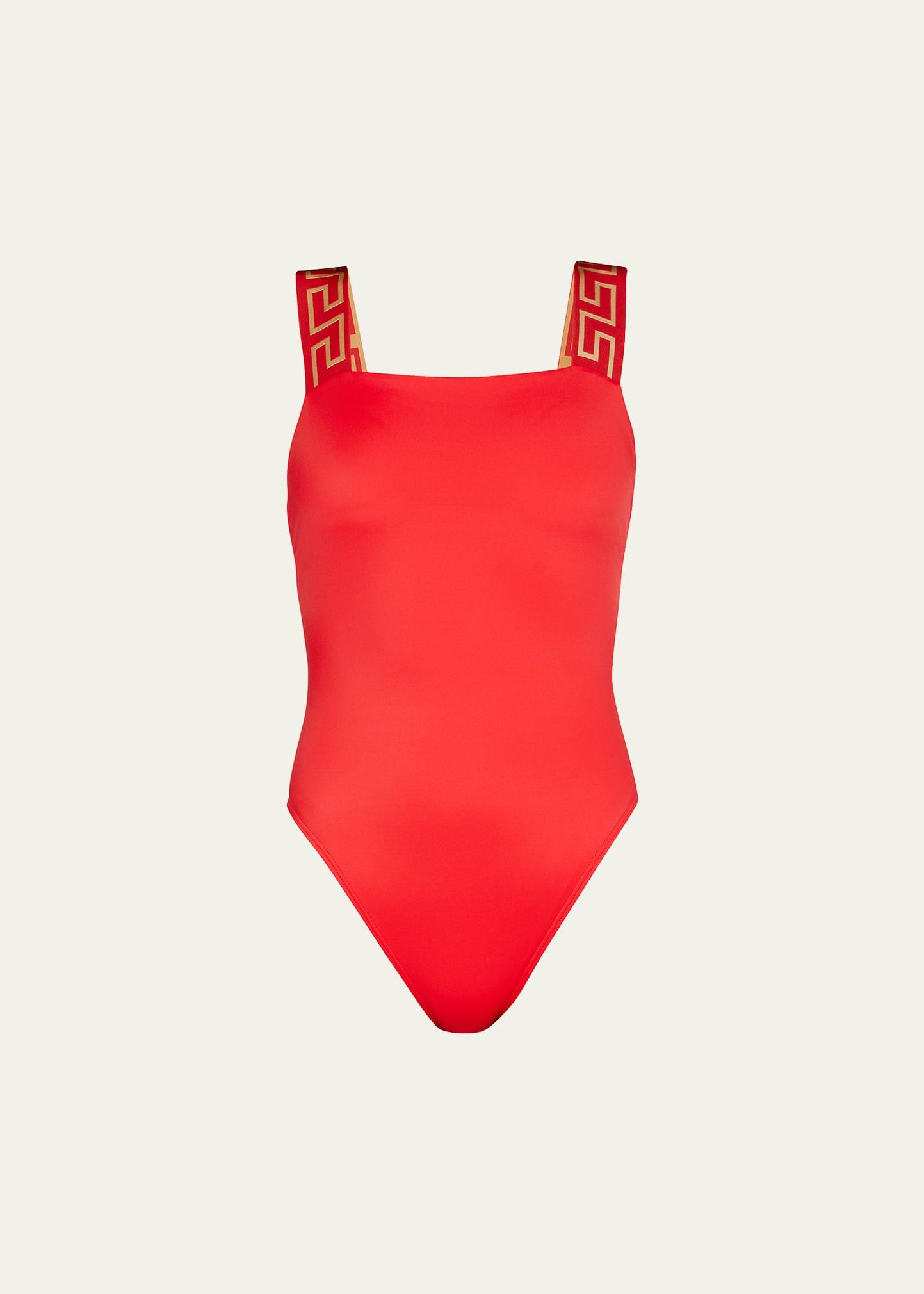 Square-Neck Greca-Strap One-Piece Swimsuit | Bergdorf Goodman