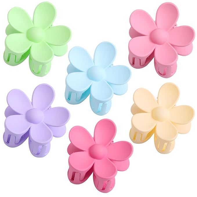 6PCS Flower Hair Clips, Matte Claw Clips for Women Girls, Flower Clips for Thick Thin Hair, Stron... | Amazon (US)