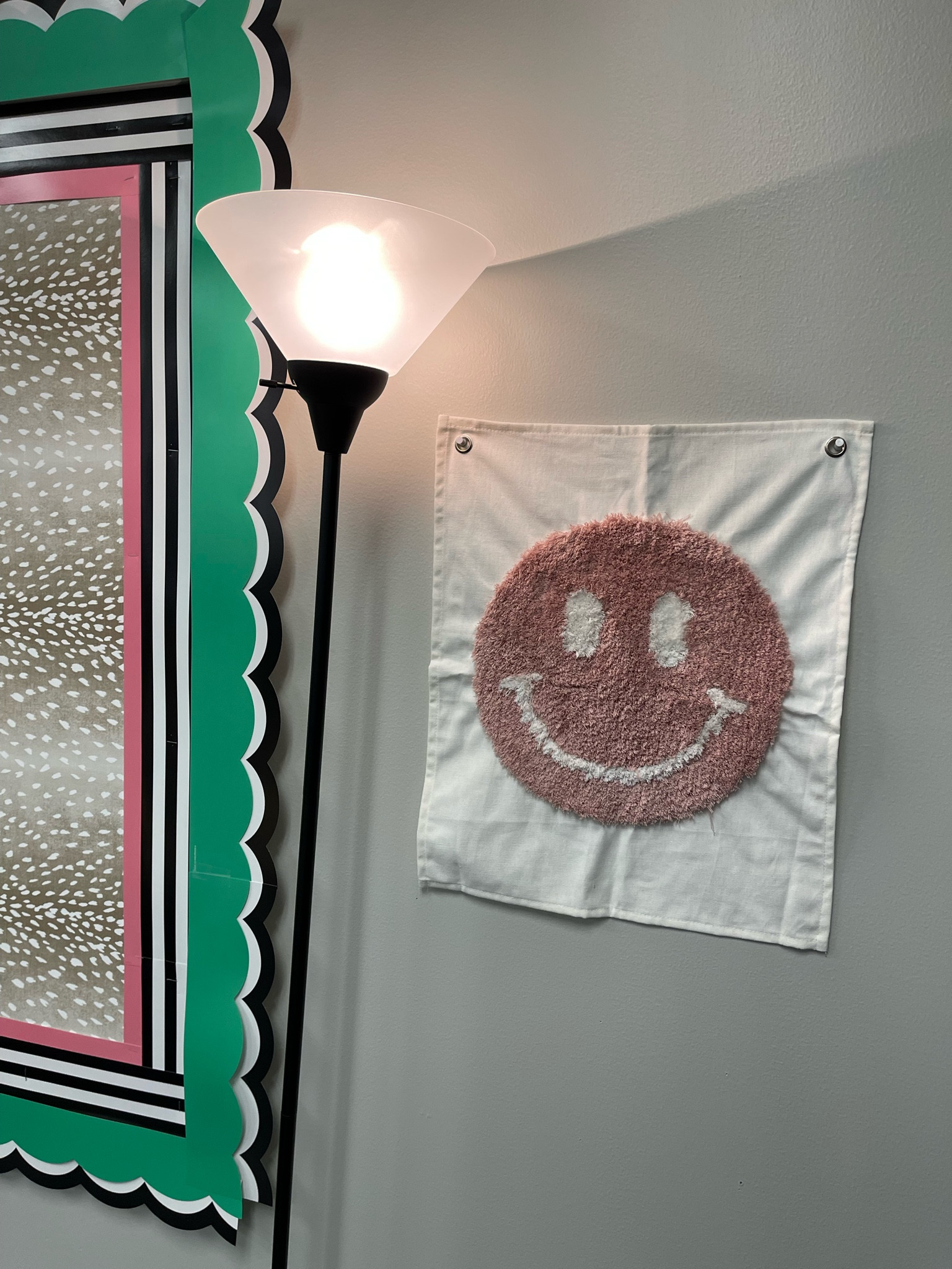Classroom recor retro, colorful, black and white decor! Smiley face banner! Black floor lamp! 

#LTKBacktoSchool #LTKsalealert #LTKSeasonal