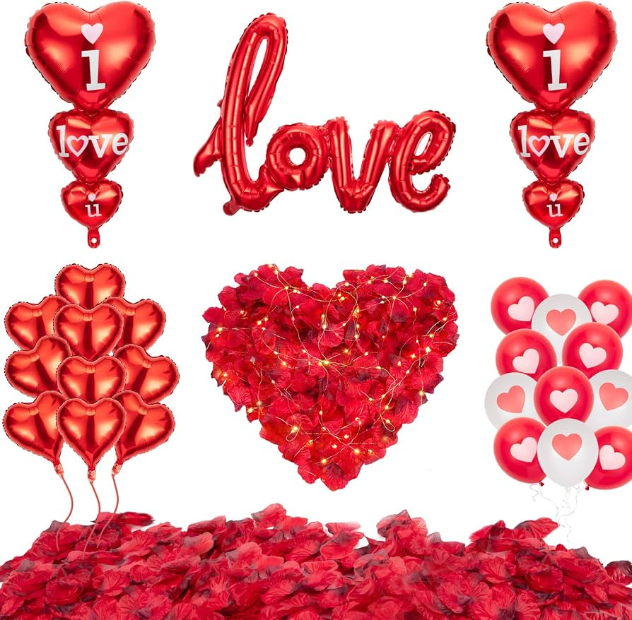 HAUSPROFI Valentines Day Balloons ,42 Pack I Love You Balloons and Heart Balloons Kit with 1000 P... | Amazon (US)
