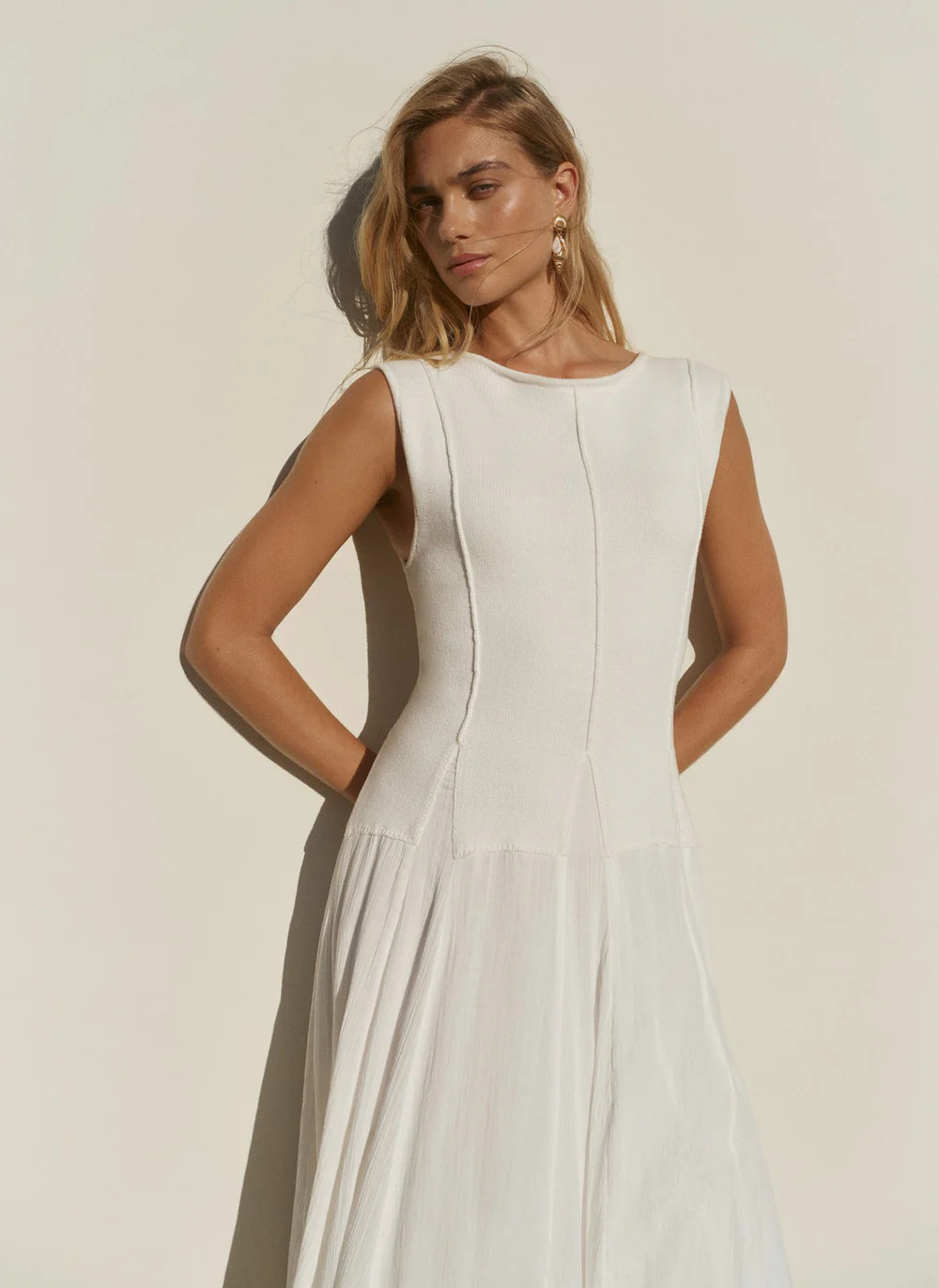 Cream Cotton Blend Drop Waist Maxi Dress | Mint Velvet