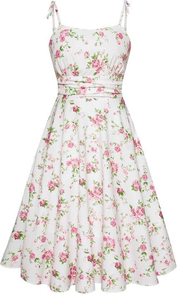 Belle Poque 2026 Summer Dress for Women Spaghetti Strap Flowy Midi Beach Sundress Vintage Wedding... | Amazon (US)