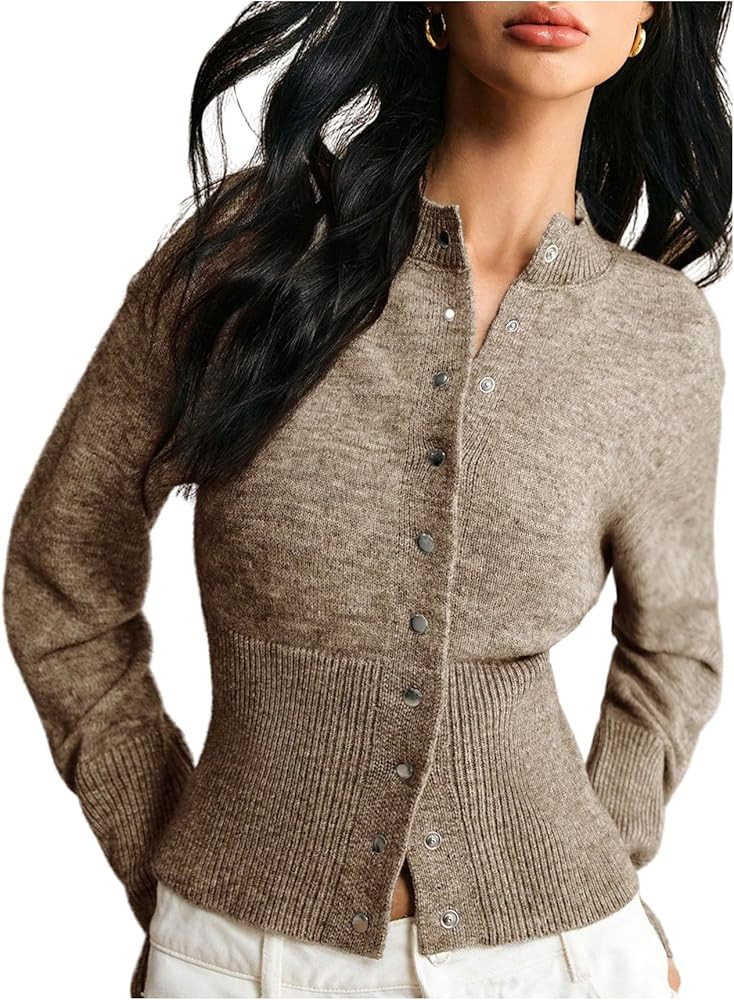 GORGLITTER Women's Button Up Cinched Waist Cropped Cardigan Sweater 2025 Fall Long Sleeve Slim Tr... | Amazon (US)