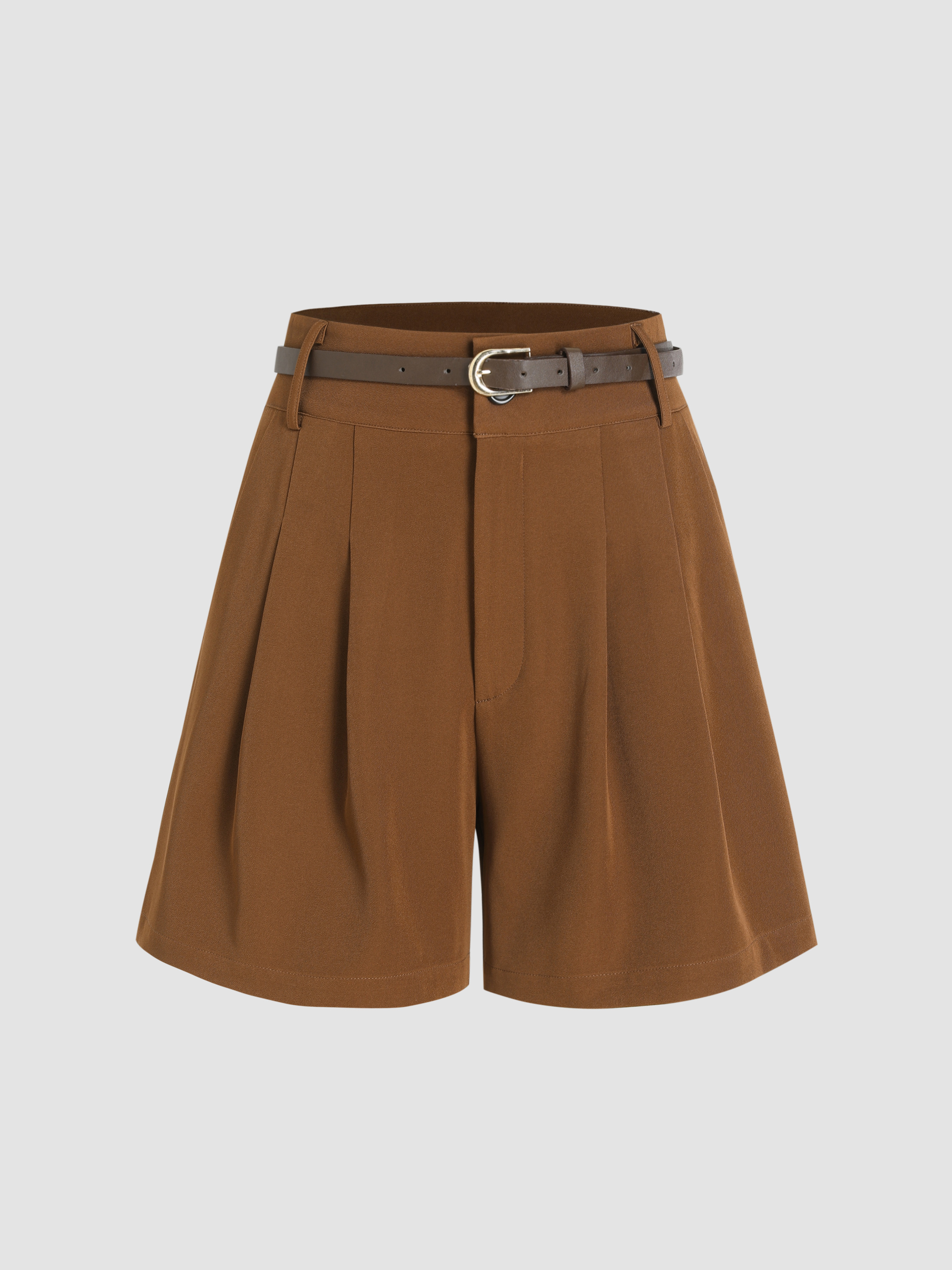 Solid High Waist Belted Wide Leg Shorts - Cider | Cider
