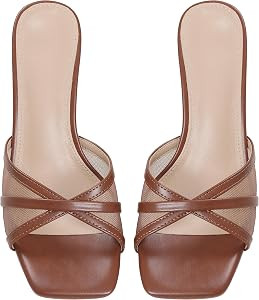 Eteridrey Mesh Kitten Heels for Women Cute Mule Heeled Sandals     3 Inch Heel \u2022 Square Toe ... | Amazon (US)