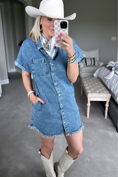 Wearing a small but definitely need a medium! The cutest denim dress for a country concert! 

#LTKstyletip #LTKFestival #LTKfindsunder50