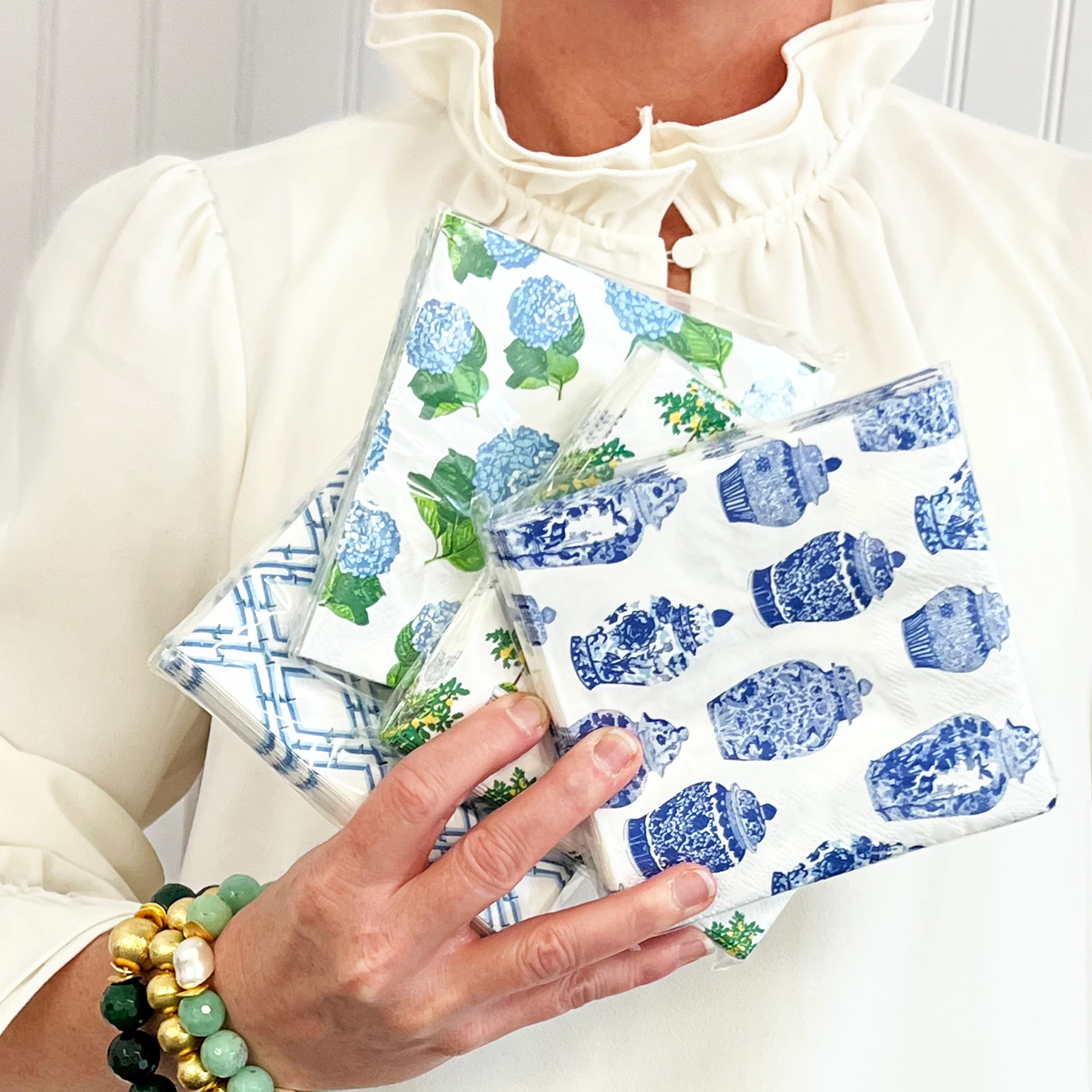 WH Paper Cocktail Napkins | China Blue Bamboo Trellis | WH Hostess Social Stationery