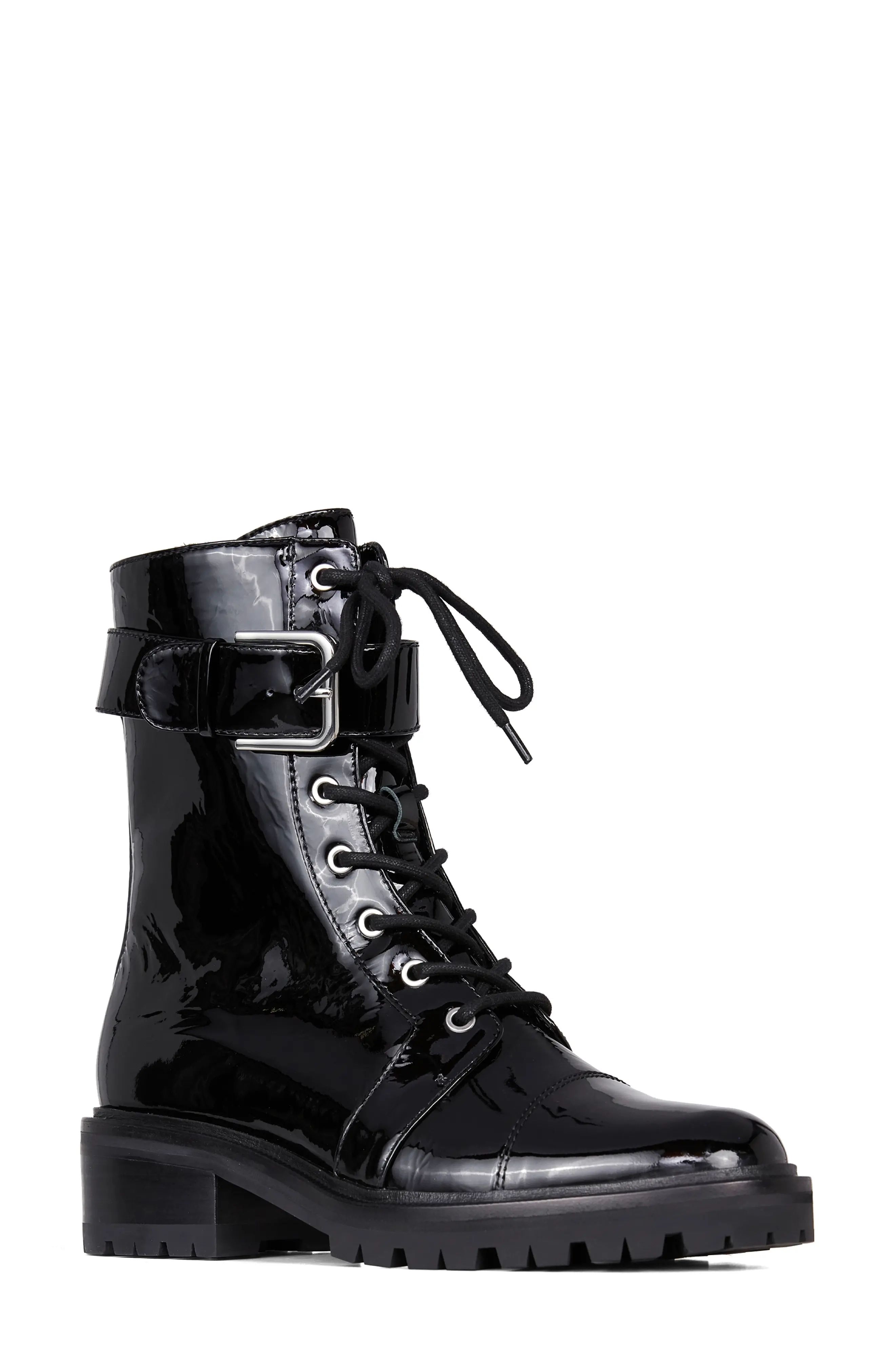 PAIGE Bailey Combat Boot, Size 7 in Shiny Black at Nordstrom | Nordstrom