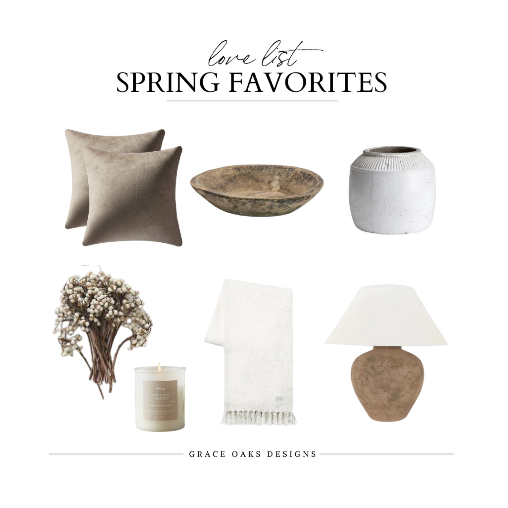 spring love list - neutral decor favorites 

Brown throw pillows. Spring throw pillows. Wood bowl. Lamp. Artisan lamp. Artisan vase. White vase. White pot. Spring florals. Spring home decor. Neutral spring decor. Home decor  

#LTKSeasonal #LTKfindsunder50 #LTKhome