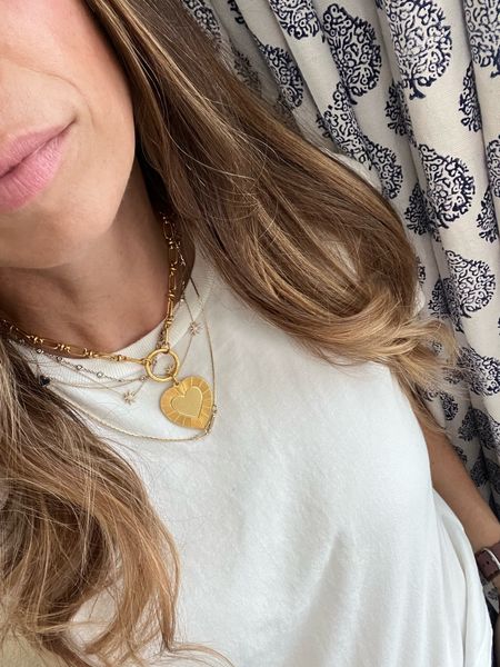White t-shirt, perfect white tee, cool girl style, heart necklace, summer necklace stack, brinker & eliza 

#LTKeurope #LTKover40