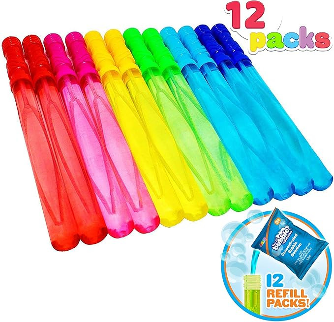 Joyin Toy 12 Pack 14’’ Big Bubble Wand Assortment (1 Dozen) with Bubble Refill Solution - Sup... | Amazon (US)