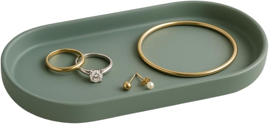 Ceramic Jewelry Tray – Oval Vanity Dish for Rings, Earrings, Bracelets – Minimalist Decorativ... | Amazon (US)
