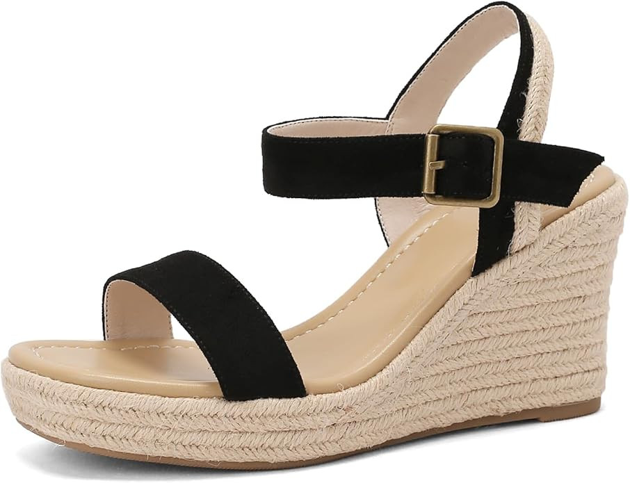Somftina Women's Wedge Sandals Platform Ankle Strap Open Toe Sandals | Amazon (US)
