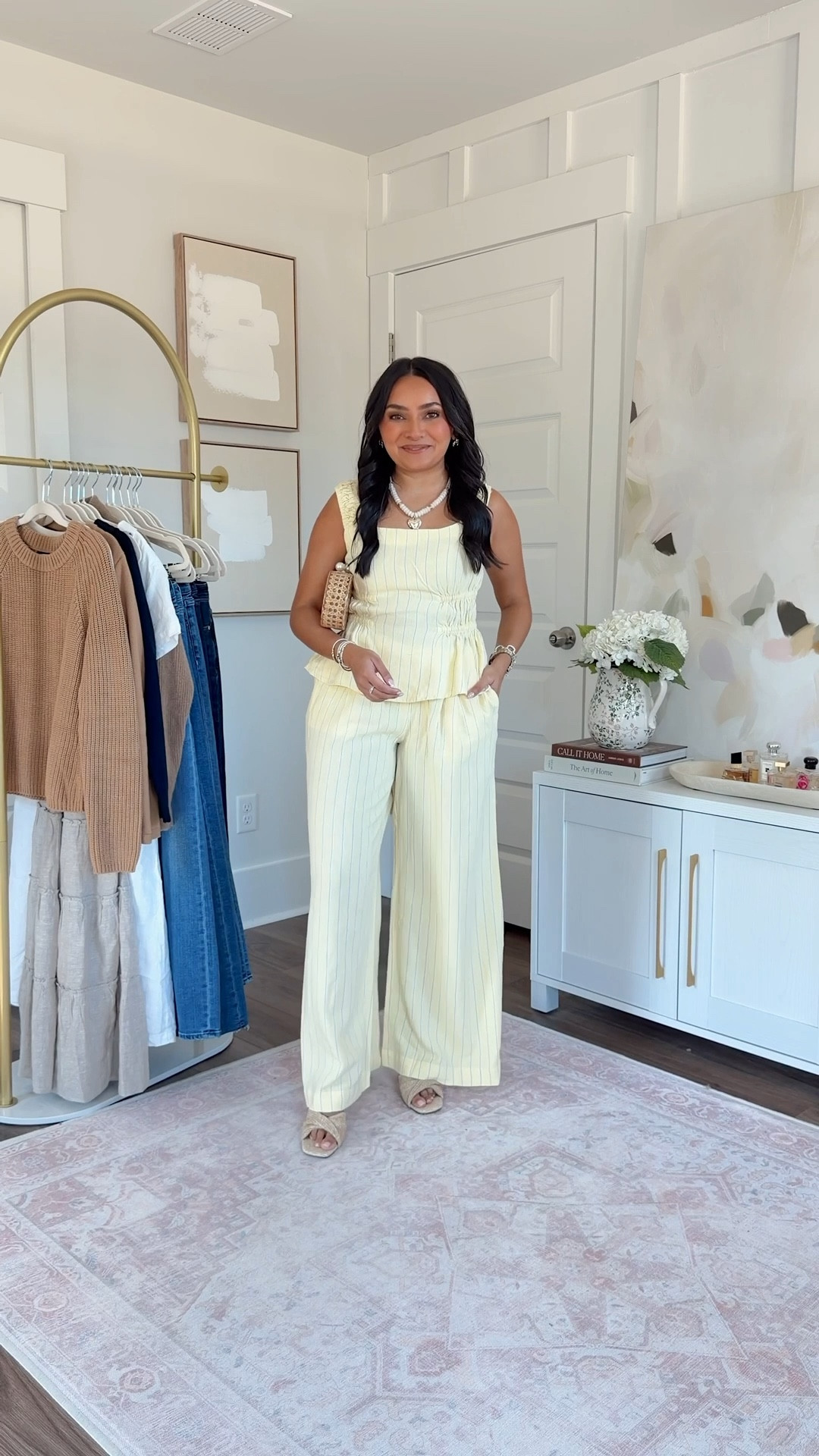 Yellow top size xs TTS
Yellow stripe pants size xs - a little long me so i rolled the waistband down one time and wore a low heel
Tan sandals size 5 TTS


#LTKgrwm #LTKPetite #LTKootd