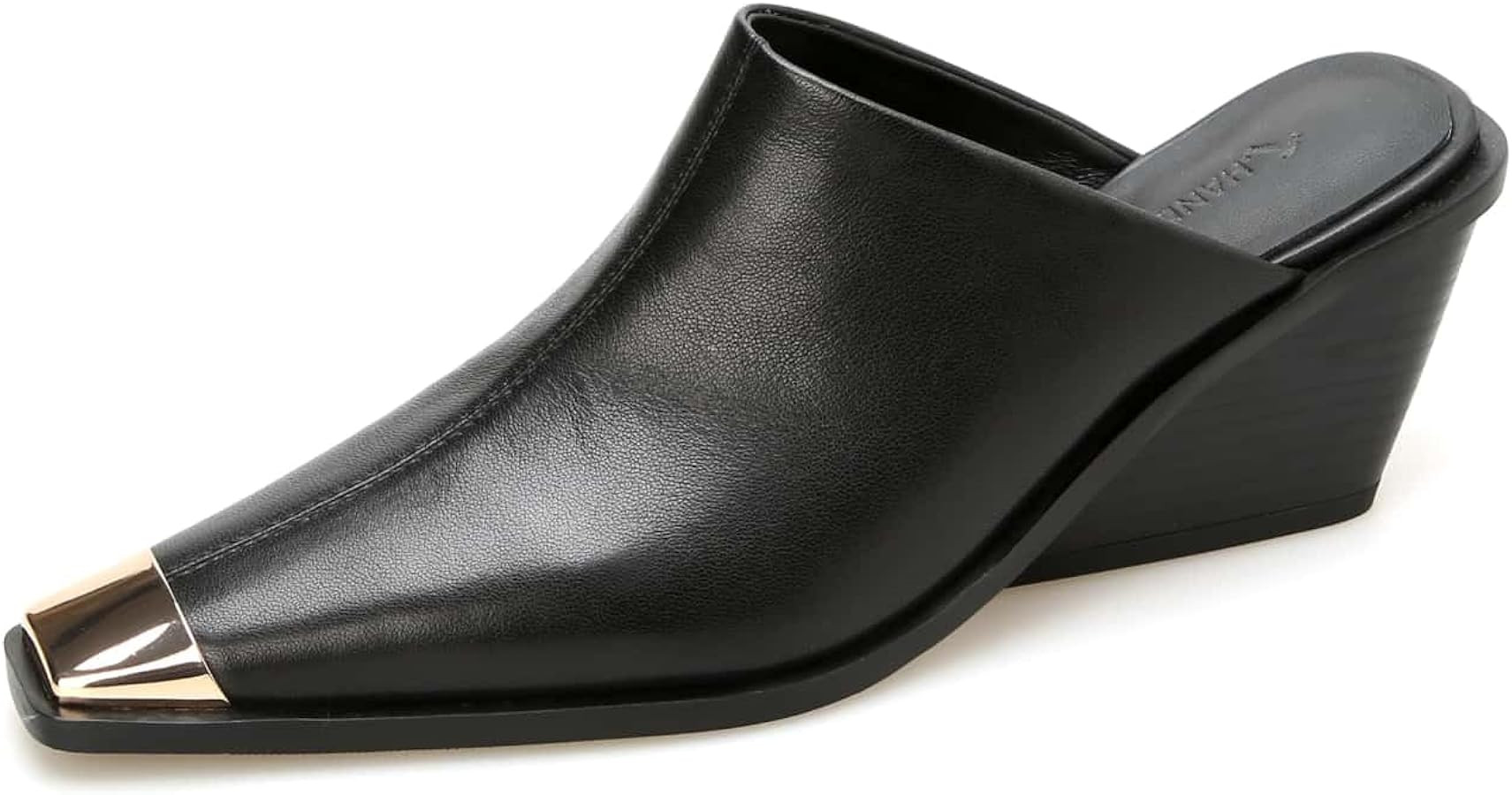 TinaCus Handmade Women's Genuine Leather Cap-Toe Stackled Heel Backless Mules Shoes | Amazon (US)