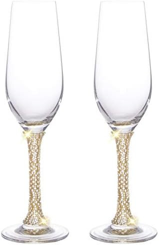 Berkware Champagne Glasses Set of 2 - Luxurious Crystal Champagne Flutes with Elegant Rhinestone Emb | Amazon (US)