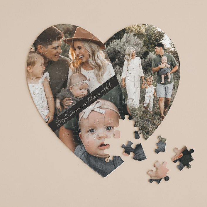 "Best mom in the world" - Customizable 60-piece Custom Heart Puzzle in Black by Sabrin Deirani. | Minted