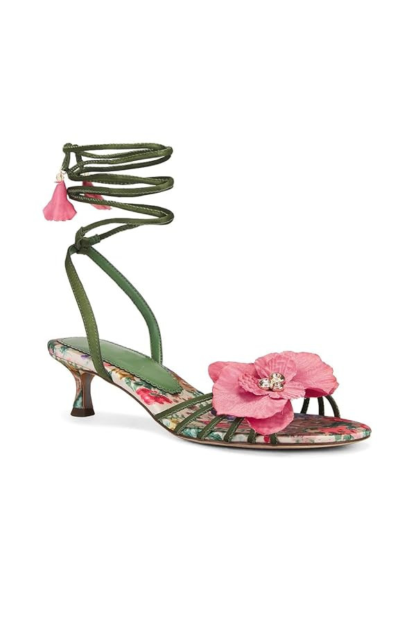 Lace Up Flower Heels for Women Floral Kitten Heel | Amazon (US)