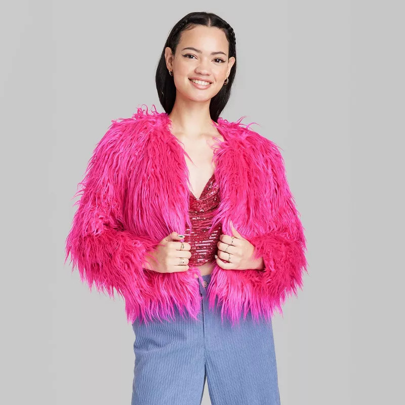 Women's Faux Fur Jacket - Wild Fable™ Magenta | Target