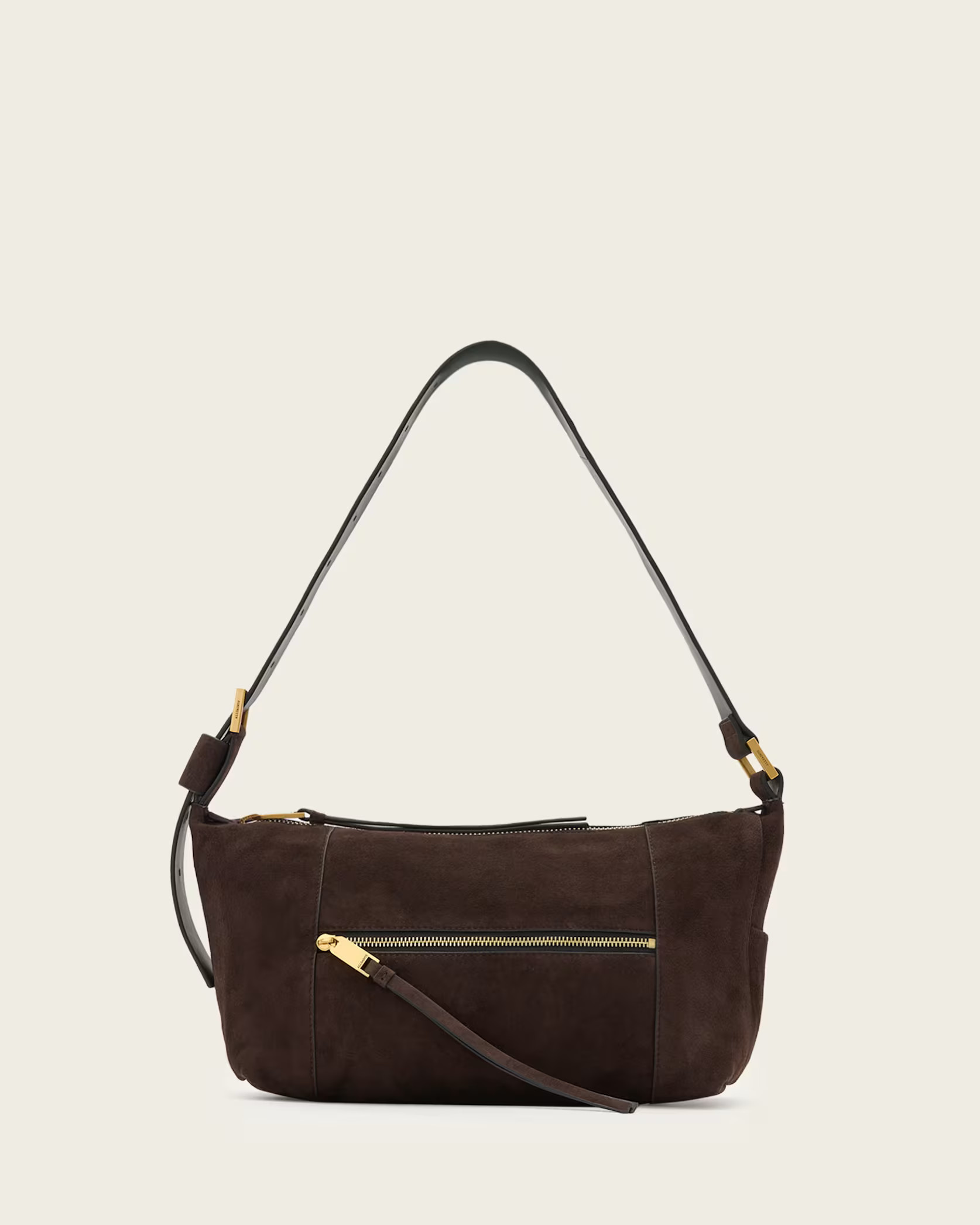 Vega Suede Shoulder Bag Bitter Brown | ALLSAINTS | AllSaints UK