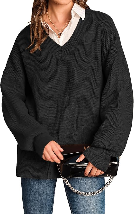 Arach&Cloz Women's Wool Blend Oversized V Neck Casual Sweaters 2025 | Amazon (US)