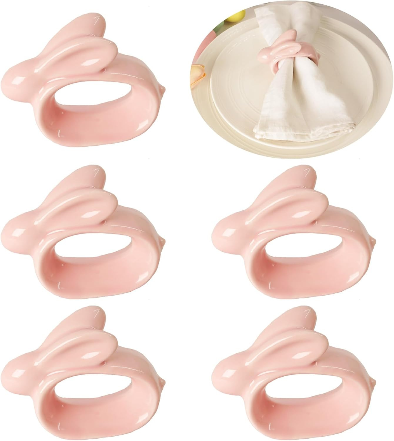 Easter Bunny Napkin Rings Set of 6, Porcelain Rabbit Napkin Ring Holders, Bunny Ceramic Napkin Ri... | Amazon (US)