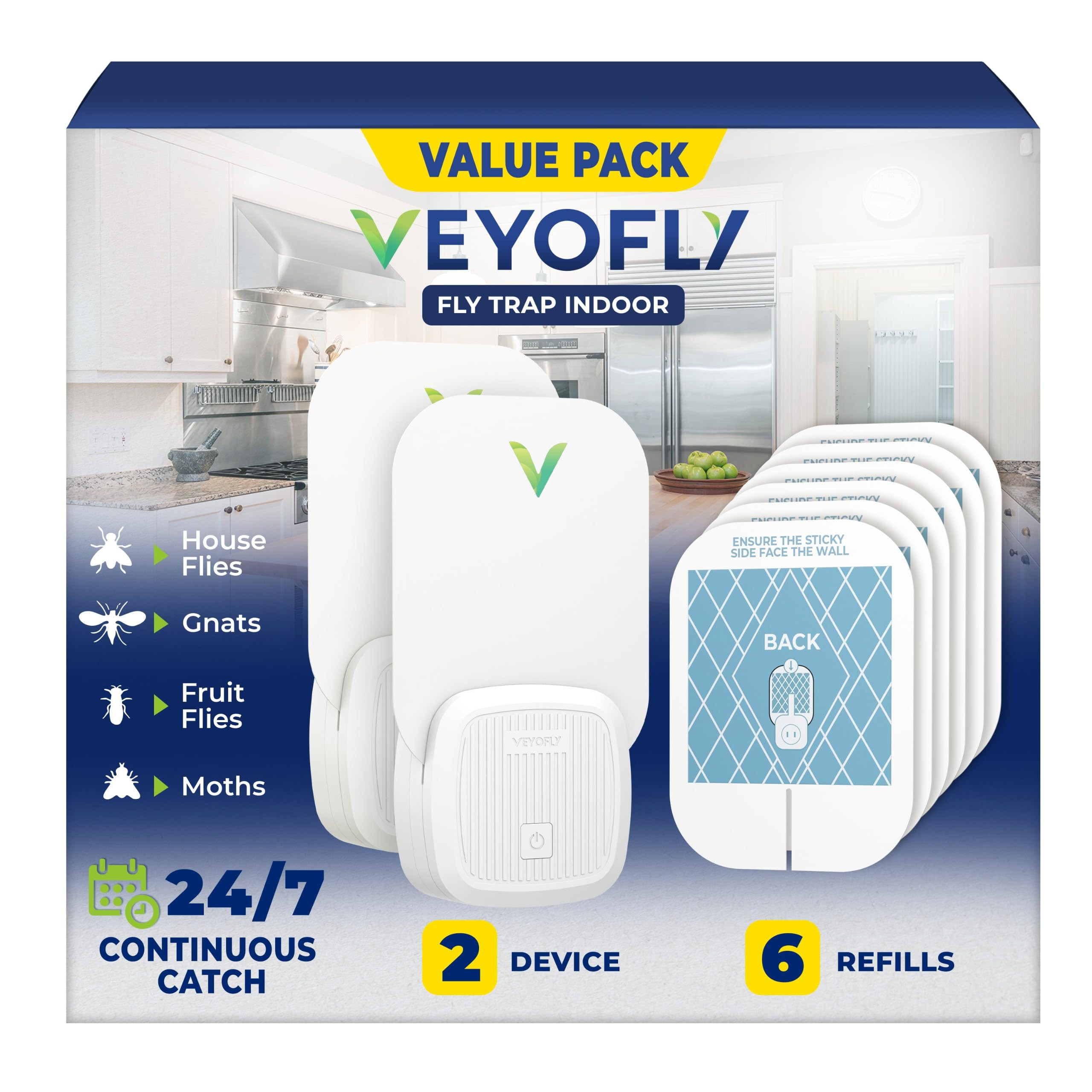 VEYOFLY Fly Trap Indoor, Fruit Fly Traps for Indoors Flying Insect (2 Device + 6 Refills) Gnat Tr... | Amazon (US)