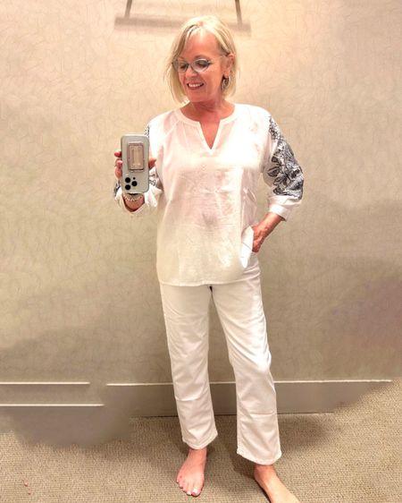 This J.Jill embroidered top is amazing. I paired it with the white pull-on crops, but it would also work with a skirt or even shorts. Both items are TTS and available in regular, petite and tall sizes.

#jjill #jjillfashion #summerfashion #fashionover50 #fashionover60 

#LTKSeasonal #LTKstyletip #LTKunder100