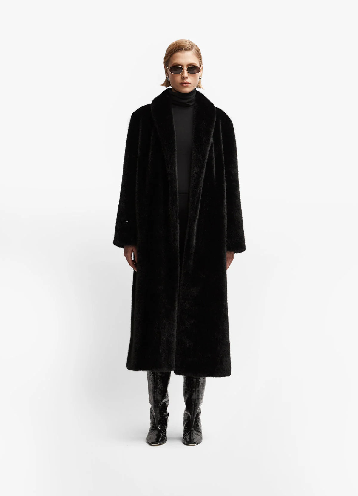 Black Maxi Faux Fur Coat | DE SAVARY LONDON