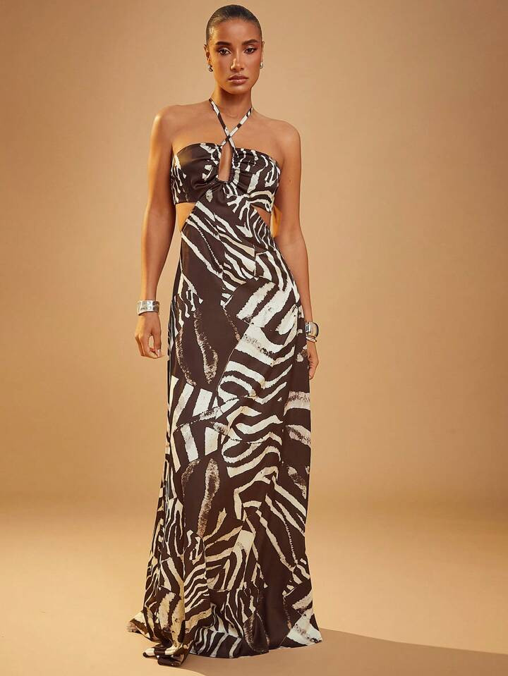 Hauture Front Cut Out Cross Over Halter Open Back Dress,Summer Dresses For Women | SHEIN