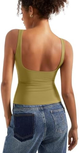 SUUKSESS Women Padded Open Back Boat Neck Tank Tops Double Lined Basic Shirts | Amazon (US)