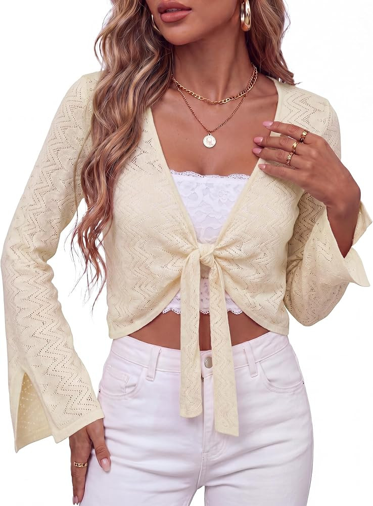 Arach&Cloz Women's Linen Blend Tie Front Bolero Shrug Beach Cover Up 2026 | Amazon (US)