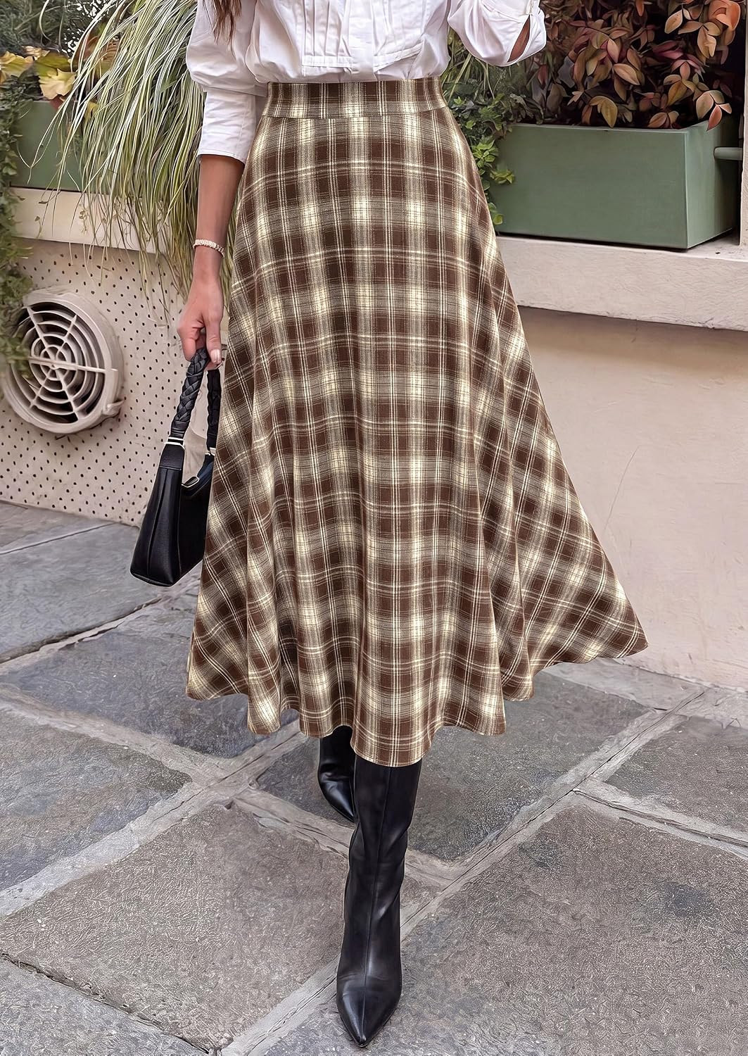 PRETTYGARDEN Women's Plaid High Waisted A-Line Midi Skirts | Amazon (US)