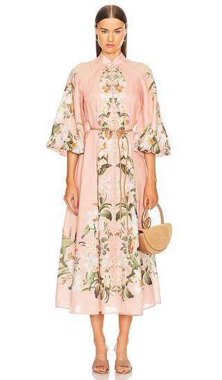 Lexi Billow Midi Dress in Pink Palm | Revolve Clothing (Global)