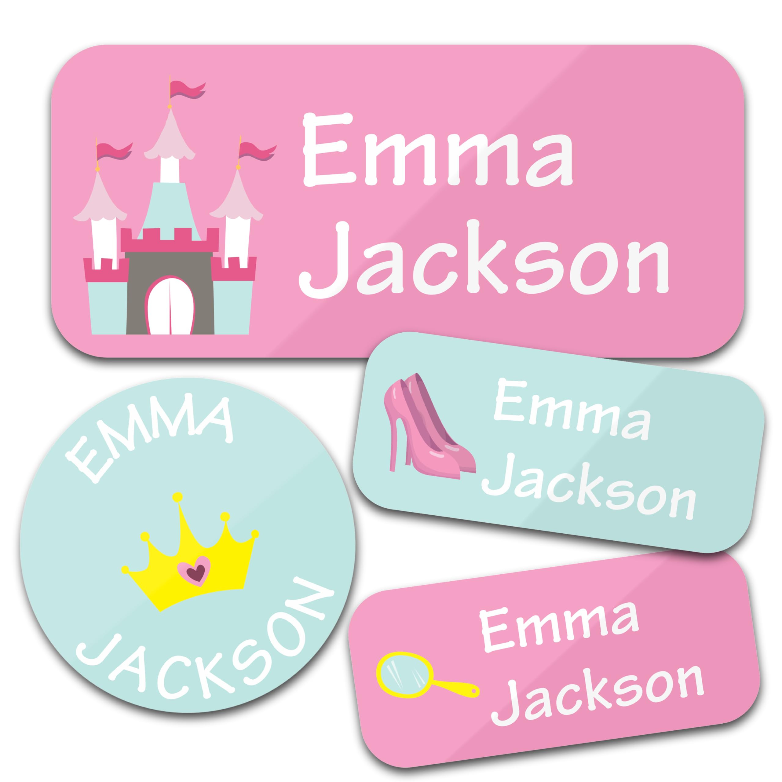 Personalized Daycare Name Labels (130 Labels) - Custom Waterproof Name Stickers for Clothing Tags, Water Bottles, Lunch Boxes and School Supplies (Princess) | Amazon (US)
