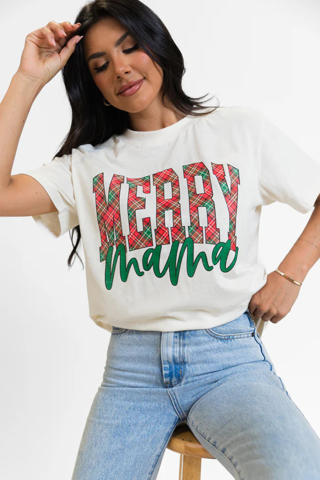 Merry Mama Cream Oversized Graphic Tee DOORBUSTER | Pink Lily