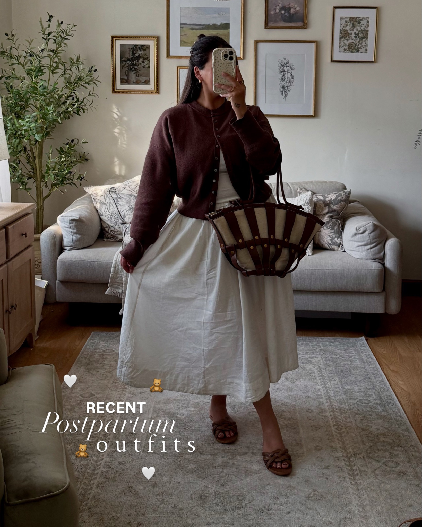Postpartum daily ootds 🧸 Still trying to find my feet dressing my new postpartum body, some outfits don’t work like they use too but my favourite combo has to be a midi skirt & shirt/cardi! 

Postpartum style - first time mum - daily outfits - midsize gal - midsize outfits