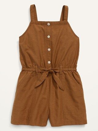 Sleeveless Button-Front Tie-Waist Romper for Girls | Old Navy (US)