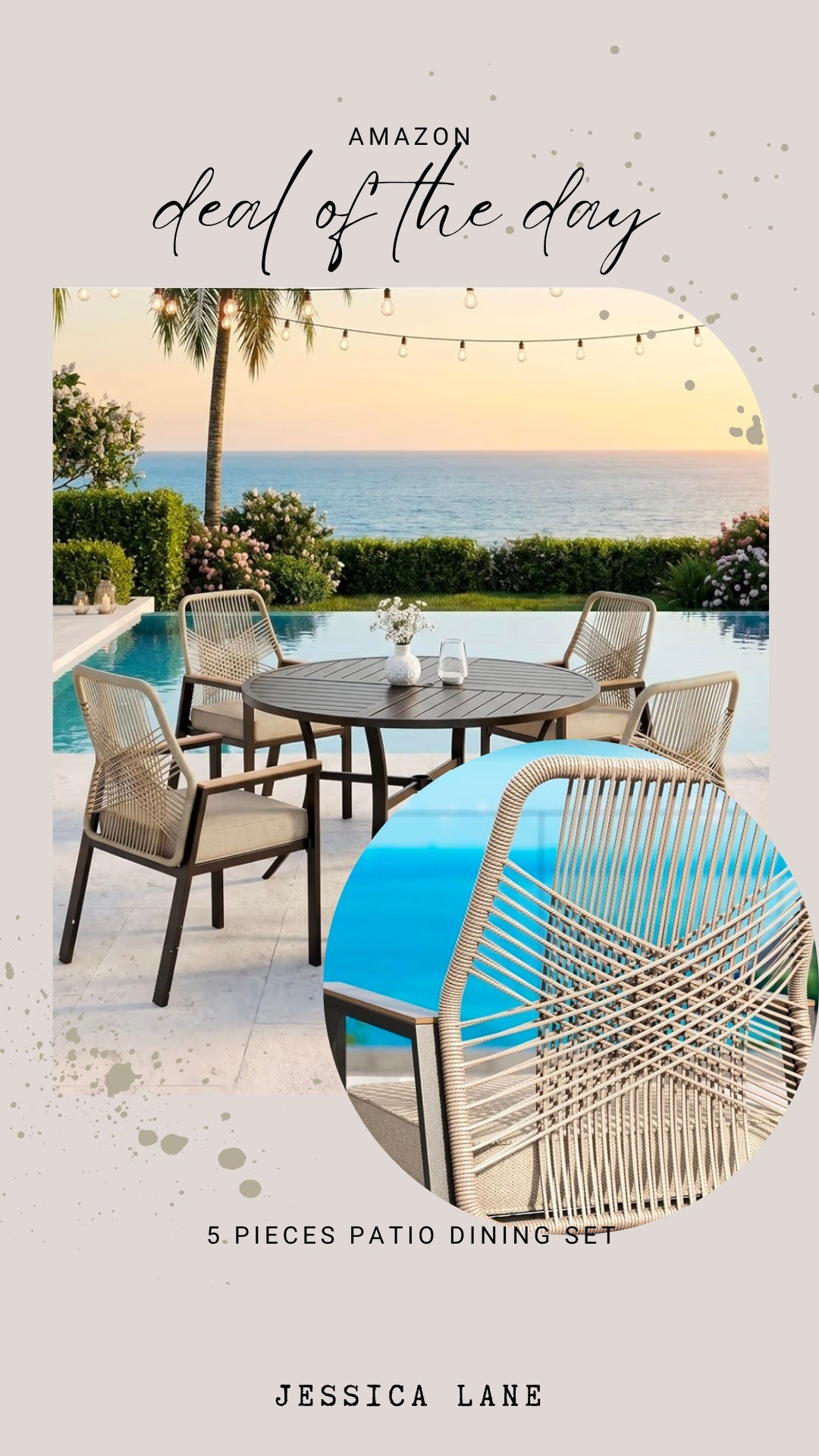 Upgrade your outdoor space with this stylish 5-piece patio dining set. The intricate rope detail adds a modern touch to any backyard or poolside.#amazonhome #patiostyle #outdoordining #homedeals

#LTKSaleAlert #LTKHome #LTKSeasonal