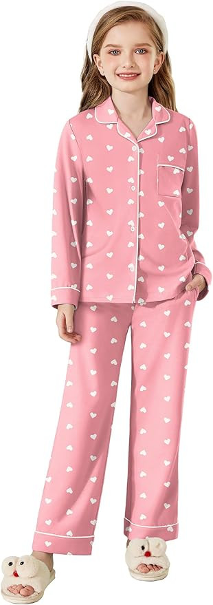 Arshiner Pajamas Set for Girls Plaid Long Sleeve Lounge Set Button Down Pj Sets | Amazon (US)