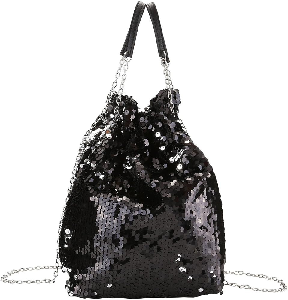 Ayliss Women Drawstring Bucket Bag Tote Shoulder Handbag Clutch Bag Reversible Mermaid Sequin Cha... | Amazon (US)