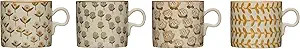 Creative Co-Op 12 oz. Stoneware (Set of 4 Hand-Stamped Patterns) Mugs, Brown | Amazon (US)